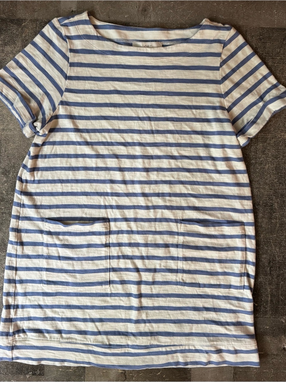 LOFT Blue and White Striped Short Sleeve  Tunic